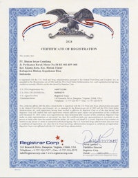 a certificate of registration with an eagle on it