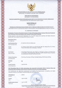 a certificate issued by the government of indonesia